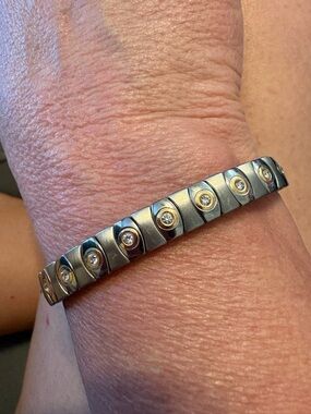 Speidel Stretch Bracelet Stainless Steel 14K Gold With Embedded CZs 6.5”